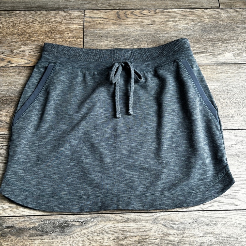 Athleta Techie Terry Drawstring Knit Skirt Gray Blue Sz Small